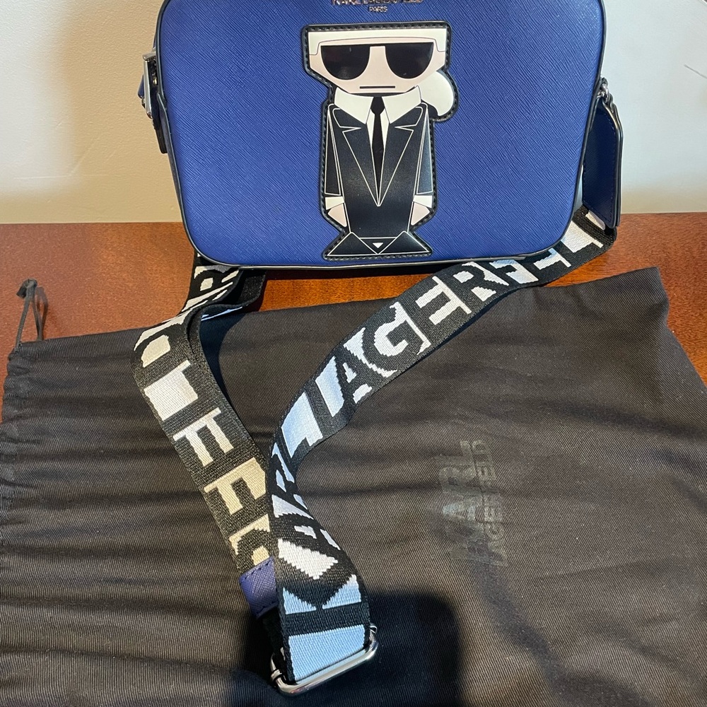 Karl Lagerfeld Blue Messenger Bag with Iconic Graphic